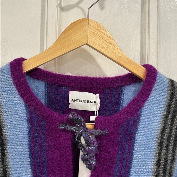 NWT ANTIK BATIK Moya Belted Brushed Intarsia Mohair-Blend Cardigan in Purple - S - Picture 5 of 13